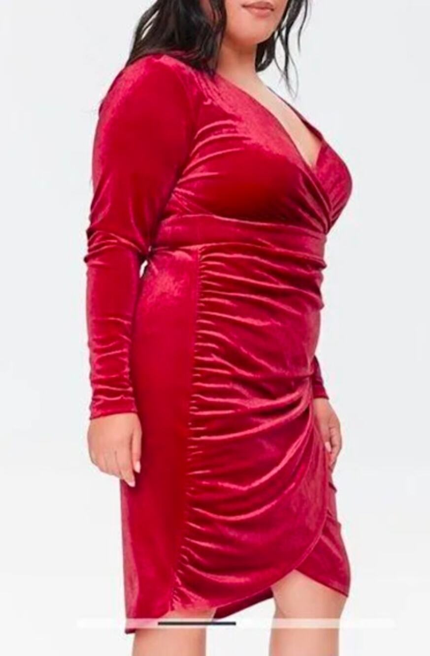 FOREVER 21 Womens bright Red Velvet faux wrap Midi dress size 0X NWT